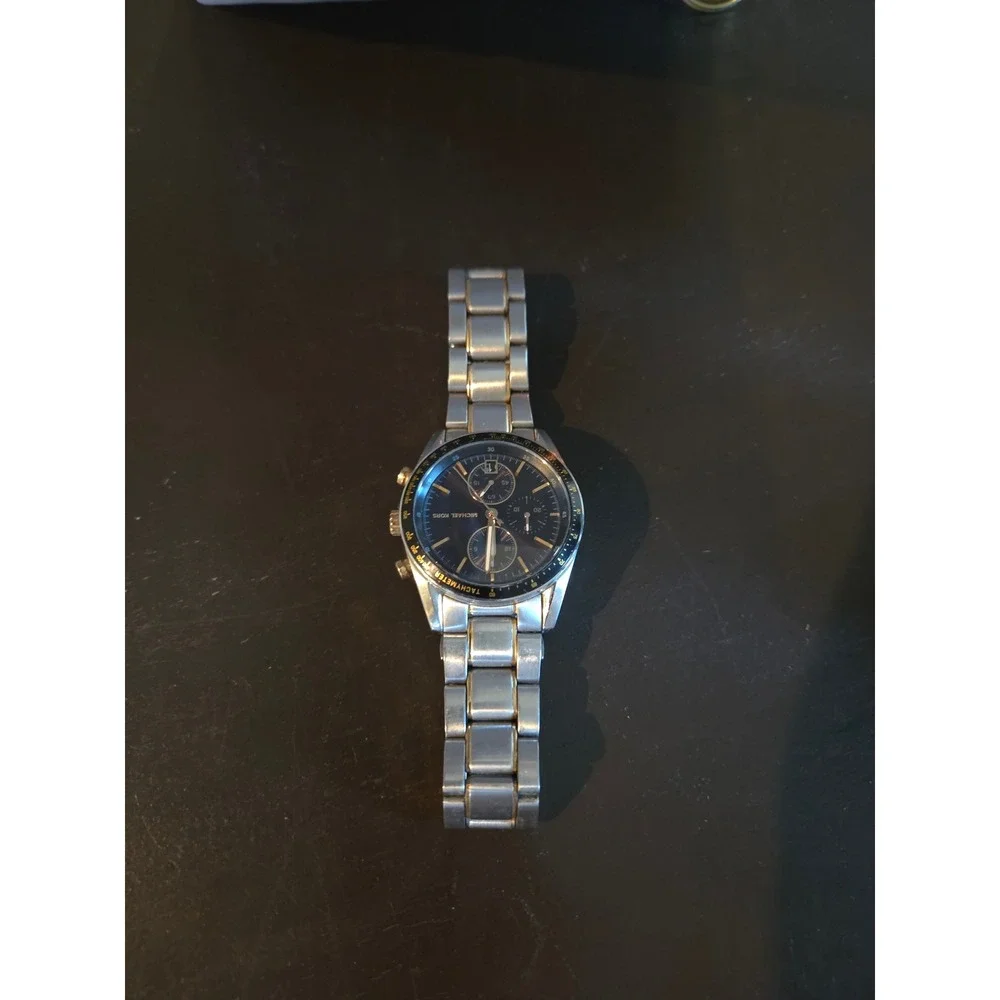 Michael Kors Two Tone Stainless Steel Chronograph Watch Black Dial